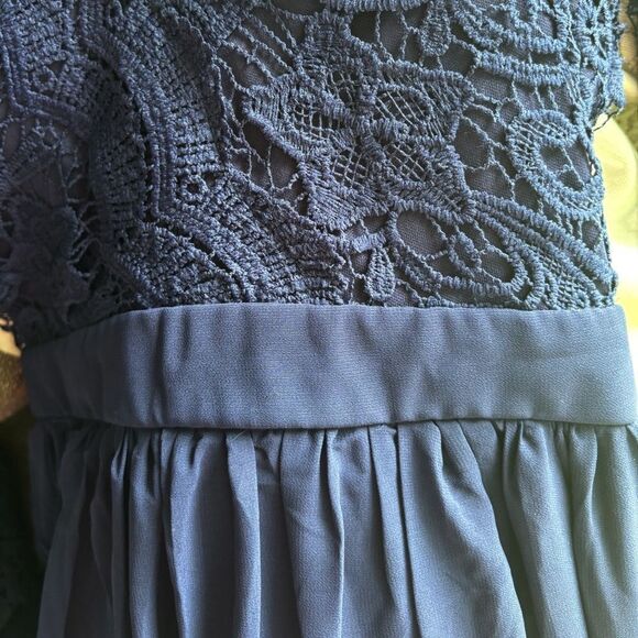 Lulus Navy Blue Long Sleeve Lace Maxi Dress Size M Romantic Open Back A-Line - Picture 9 of 11